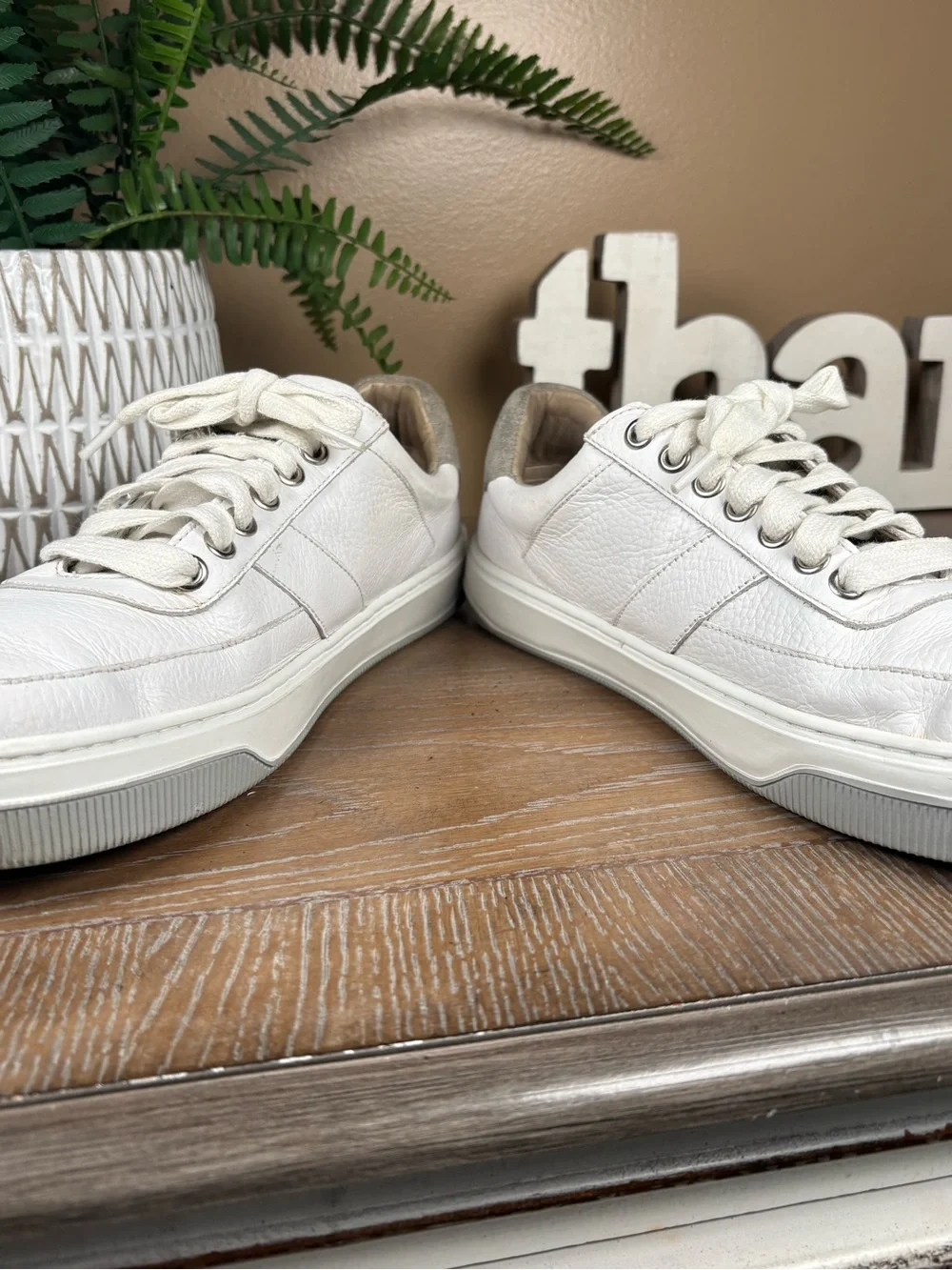 Peter Millar Collection Vantage Pebble Grain Leather White Sneakers Size 9M